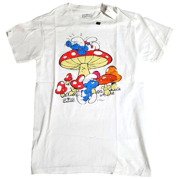 Unisex (Mens Small) White Smurfs Graphic T-Shirt New - Picture 1 of 5
